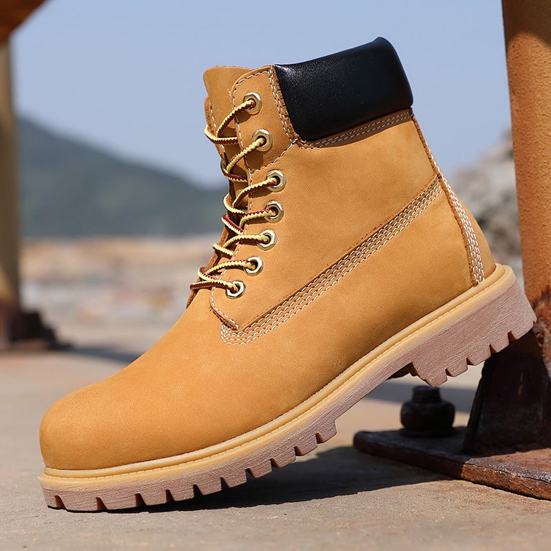 High-Top Workwear Rhubarb Boots Waterproof Internet Popular Men'S And Women'S Same Martin Boots Fashionable First Layer Cowhide Lovers Shoes - Image 2